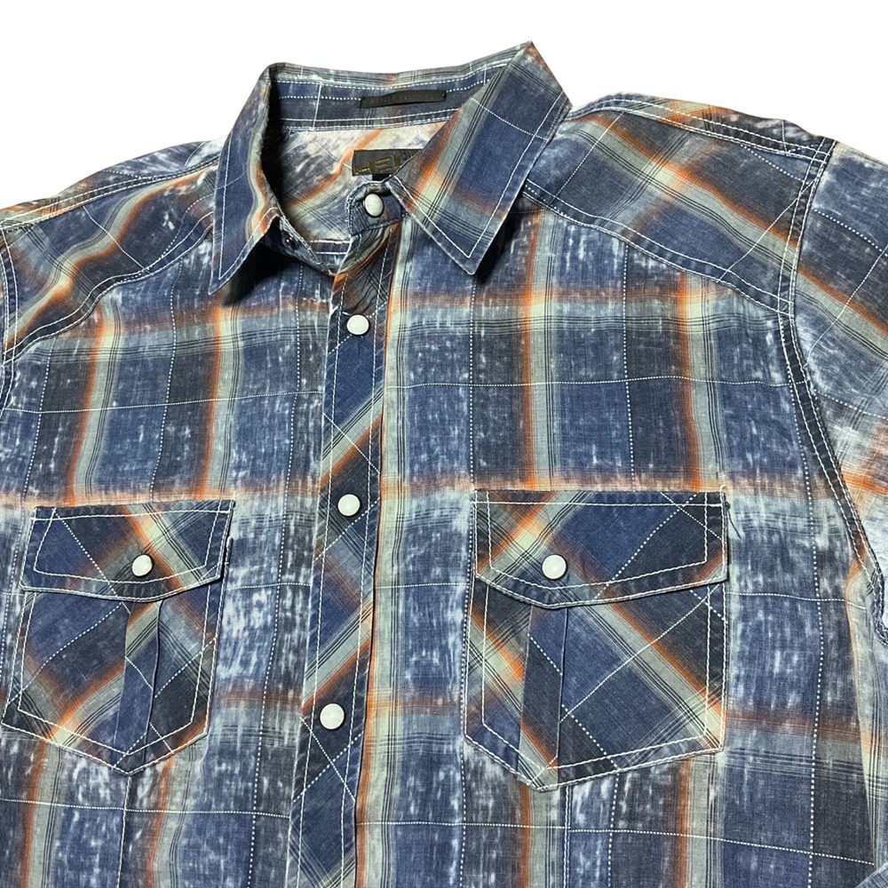Helix Mens Large Athletic Fit Plaid Western Pearl Snap Long Sleeve Shirt Blue